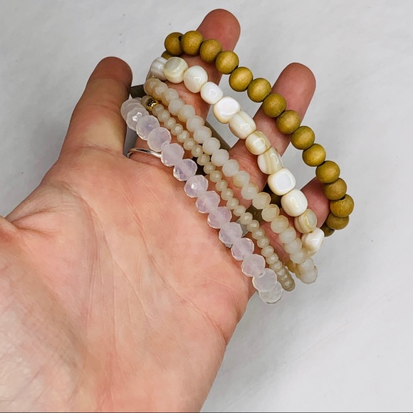 Stacking Bracelet Set Natural Colored Stone & Wood Beaded Bracelet Set - Picture 6 of 6
